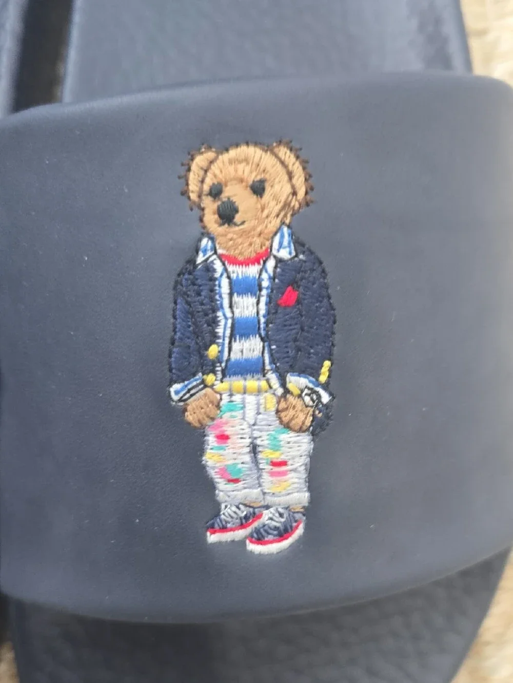 Men's Polo by Ralph Lauren Black Polo Bear Slide Sandals with Embroidered Bear